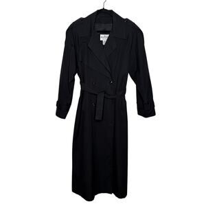 VINTAGE Brass Plum Nordstrom Trench Coat – Black Belted Long Double Breasted